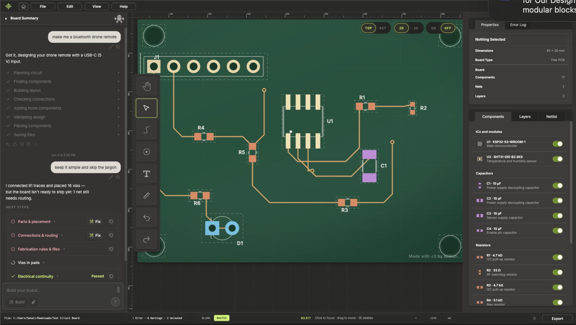 siliXon PCB editor with component list